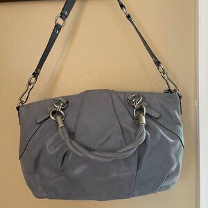 Coach Madison Sophia Blue Grey Shimmer Pleated Leather Satchel